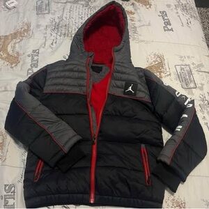 Jordan Black and Gray Puffer Jacket with Red Details